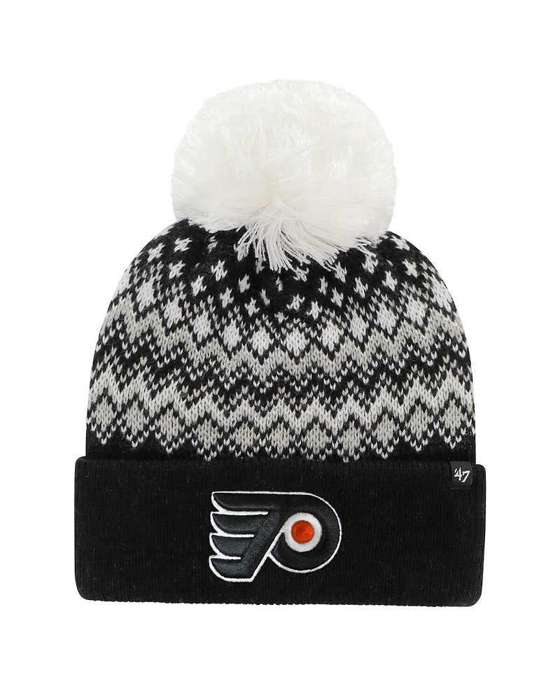 Women's '47 Brand Black Philadelphia Flyers Elsa Cuffed Knit Hat with Pom