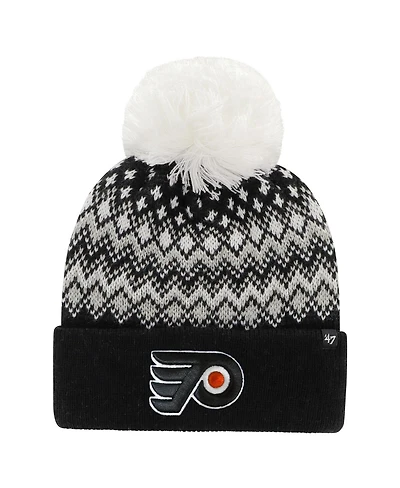 Women's '47 Brand Black Philadelphia Flyers Elsa Cuffed Knit Hat with Pom