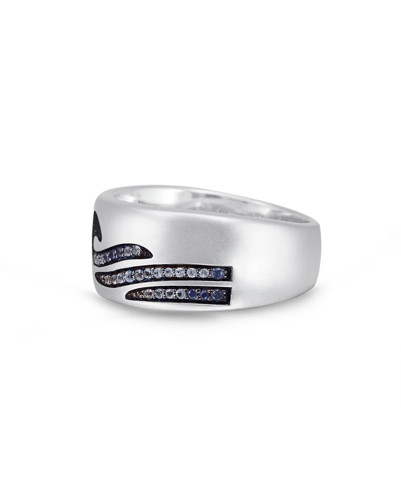 LuvMyJewelry Breaking Waves Design Sterling Silver Blue Sapphire, Topaz Gemstone Band Men Ring