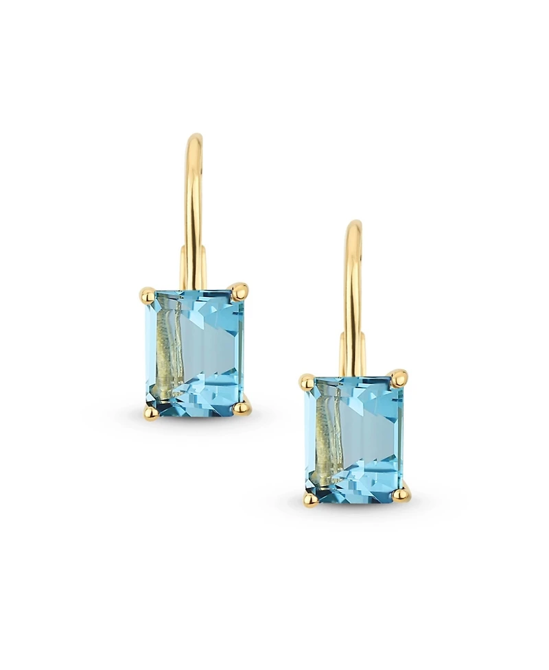 Bling Jewelry Traditional 4.50 Ctw Created Stone Emerald Cut Drop Earrings Hinge Lever Back Yellow Gold Plated Sterling Silver