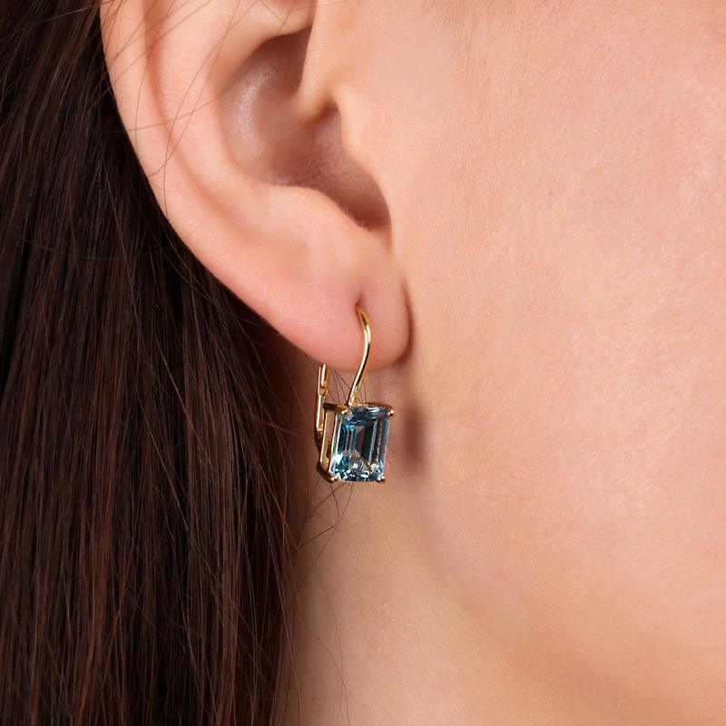 Bling Jewelry Traditional 4.50 Ctw Created Stone Emerald Cut Drop Earrings Hinge Lever Back Yellow Gold Plated Sterling Silver