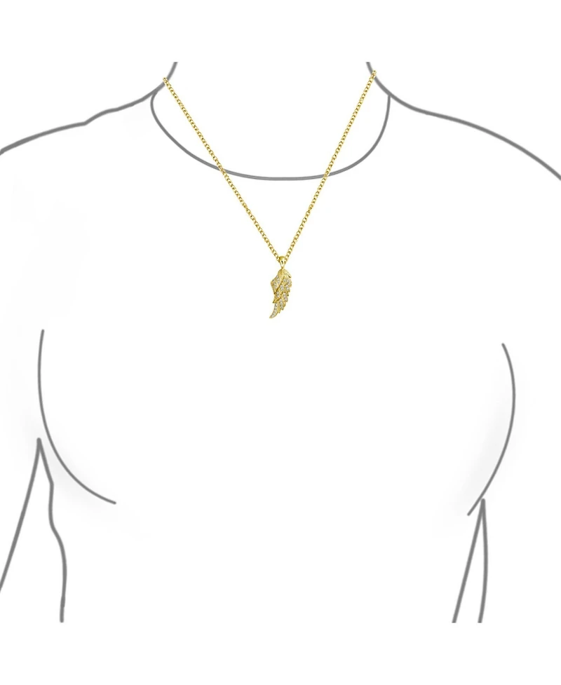 Bling Jewelry Religious Spiritual Cz Pave Accent Feather Guardian Angel Wing Pendant Necklace For Women Sterling Silver