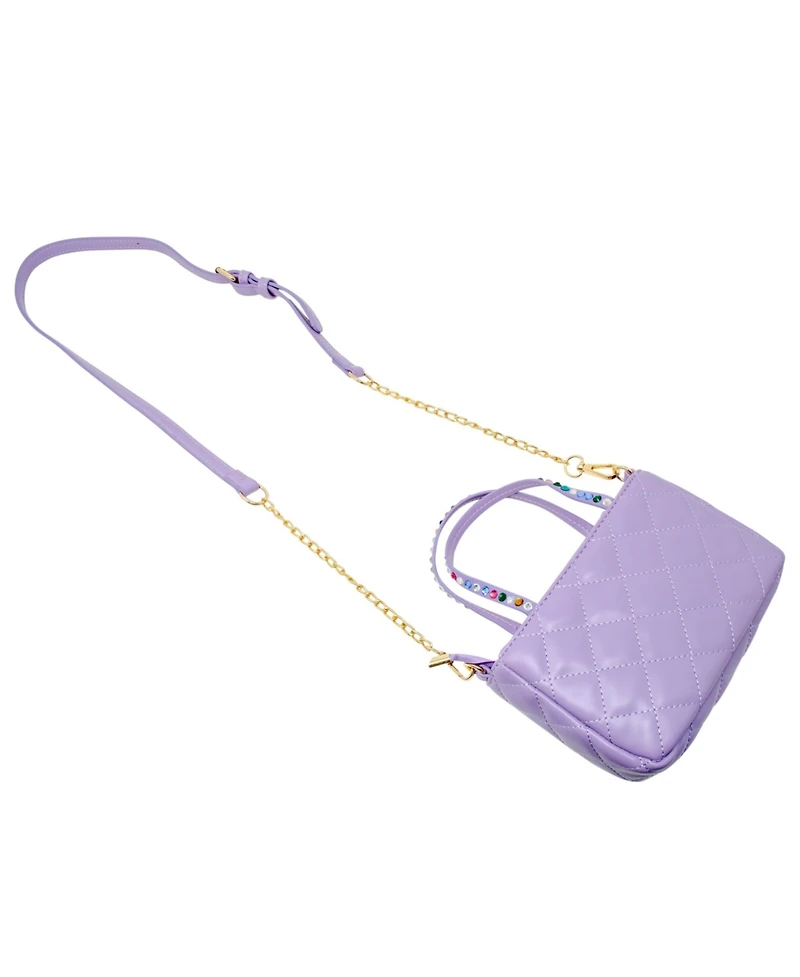 Girl's Purple Quilted Rhinestone Tote Bag