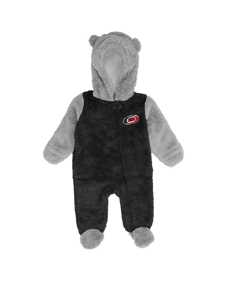 Newborn and Infant Boys and Girls Black Carolina Hurricanes Game Nap Teddy Fleece Bunting Full-Zip Sleeper