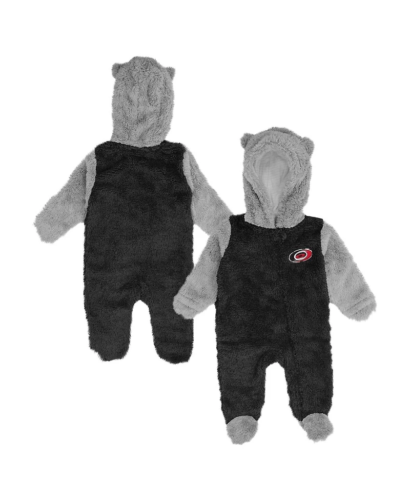 Newborn and Infant Boys and Girls Black Carolina Hurricanes Game Nap Teddy Fleece Bunting Full-Zip Sleeper