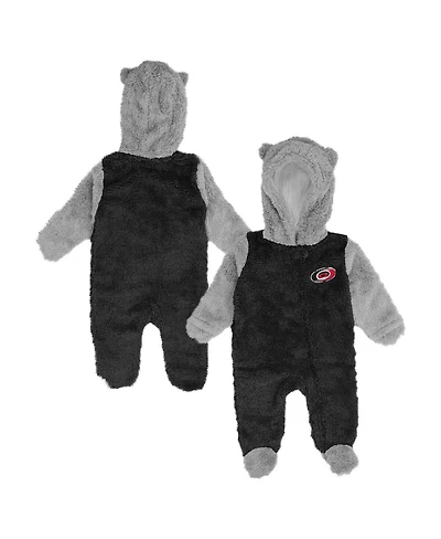 Newborn and Infant Boys and Girls Black Carolina Hurricanes Game Nap Teddy Fleece Bunting Full-Zip Sleeper