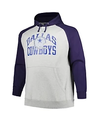 Men's Profile Heather Gray, Navy Distressed Dallas Cowboys Big and Tall Favorite Arch Throwback Raglan Pullover Hoodie