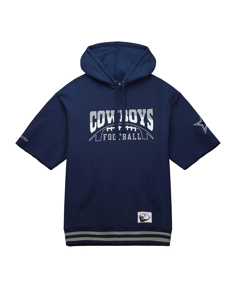 Men's Mitchell & Ness Navy Dallas Cowboys Pre-Game Short Sleeve Pullover Hoodie