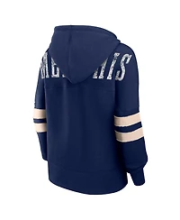 Women's Fanatics Navy Distressed Memphis Grizzlies Bold Move Dolman V-Neck Pullover Hoodie