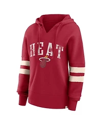 Women's Fanatics Red Distressed Miami Heat Bold Move Dolman V-Neck Pullover Hoodie