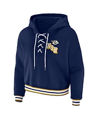 Women's Wear by Erin Andrews Navy Nashville Predators Lace-Up Pullover Hoodie