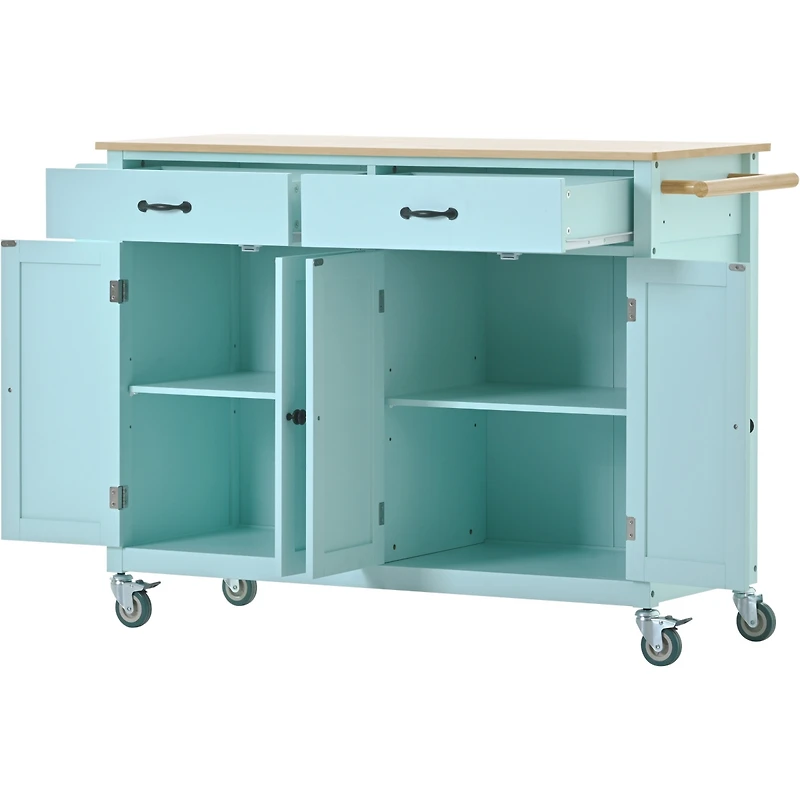 Streamdale Kitchen Island Cart with Cabinet and Drawers - Mint Green