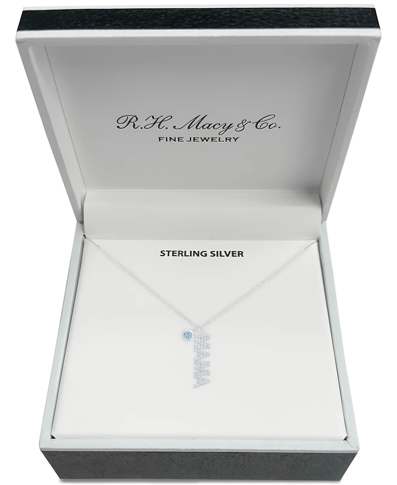 Blue Topaz (1/2 ct. t.w.) & Cubic Zirconia Bezel Stone Mama 18" Pendant Necklace Sterling Silver (Also Green Quartz)