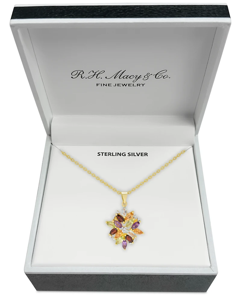 Multi-Gemstone (2-1/8 ct. t.w.) and Diamond Accent Cluster Pendant Necklace in 18k Gold-Plated Sterling Silver