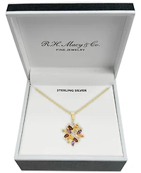 Multi-Gemstone (2-1/8 ct. t.w.) and Diamond Accent Cluster Pendant Necklace in 18k Gold-Plated Sterling Silver