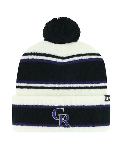 Youth Boys and Girls '47 Brand White, Black Colorado Rockies Stripling Cuffed Knit Hat with Pom