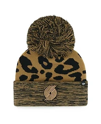 Women's '47 Brand Leopard Portland Trail Blazers Rosette Cuffed Knit Hat with Pom