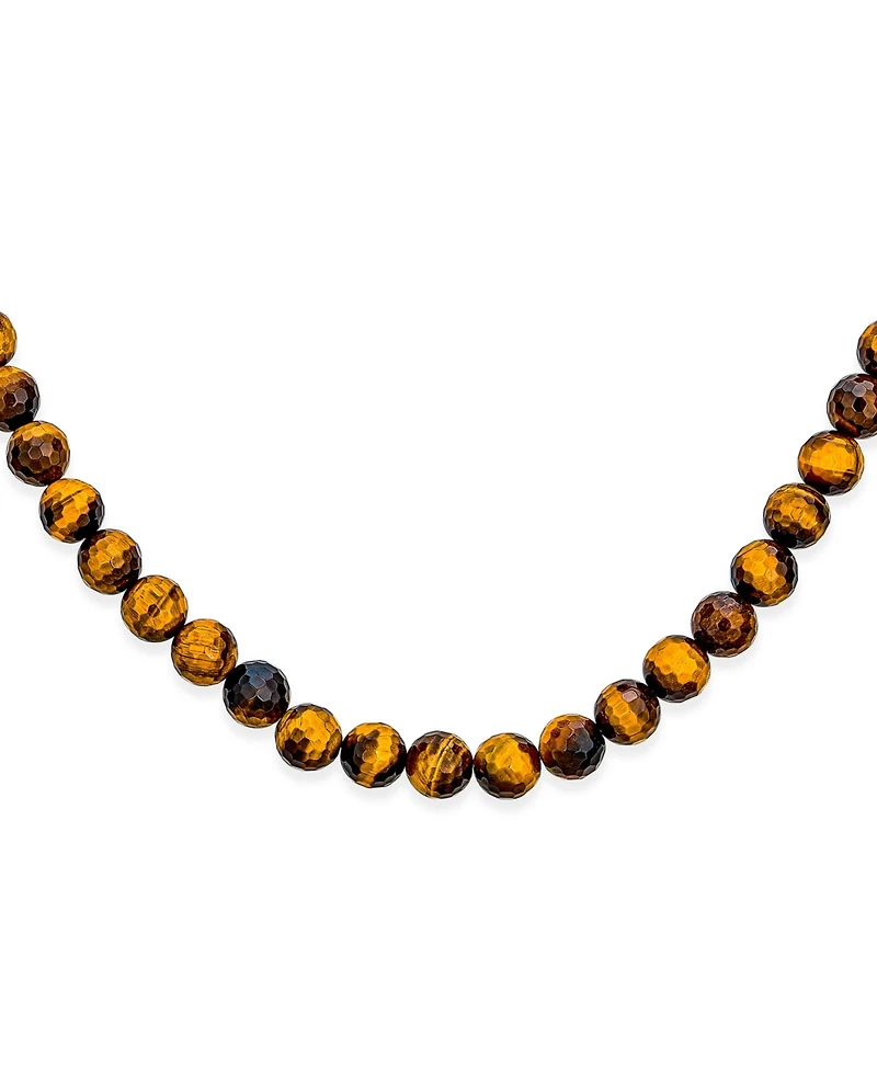 Bling Jewelry Faceted Brown Natural Tiger Eye Round 8MM Bead Strand Necklace Silver Plated Toggle Clasp