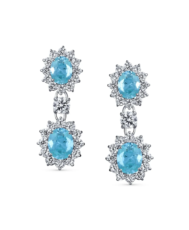 Bling Jewelry Art Deco Style Crown Halo Oval Cubic Zirconia Green Cz Fashion Dangle Drop Earrings Prom Rhodium Plated