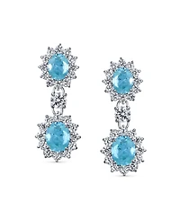 Bling Jewelry Art Deco Style Crown Halo Oval Cubic Zirconia Green Cz Fashion Dangle Drop Earrings Prom Rhodium Plated