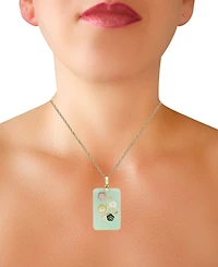 Jade or Onyx Carved Flower Pendant Necklace (25x38mm) in 14k Gold-Plated Sterling Silver