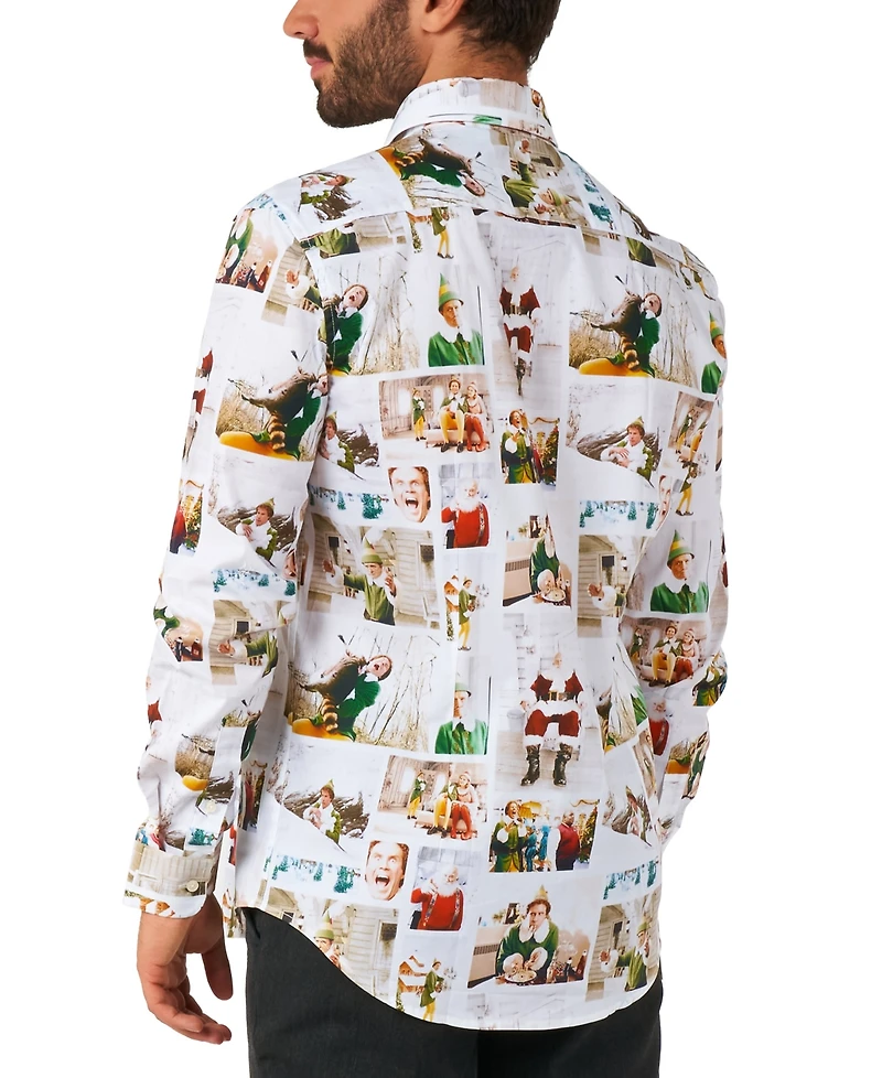 OppoSuits Men's Elf Christmas Shirt - Party Stylish Button-Up White Long sleeve