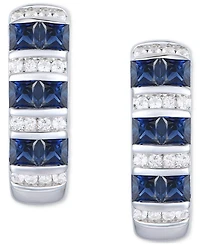 Emerald (5/8 ct. t.w.) & Diamond (1/10 ct. t.w.) Small Hoop Earrings in 14k Gold-Plated Sterling Silver (Also in Ruby & Sapphire)