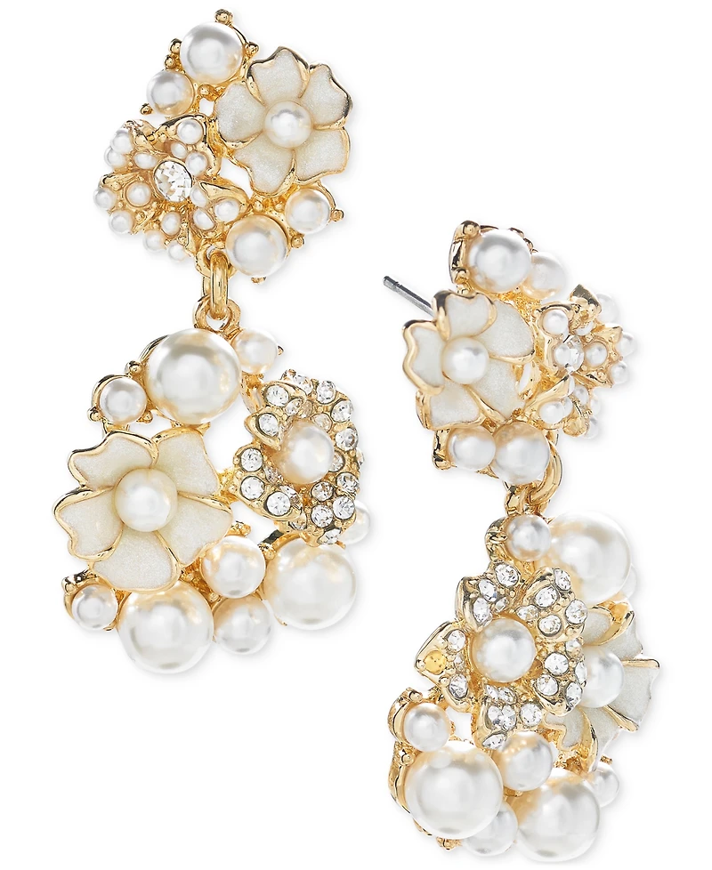 Charter Club Gold-Tone Imitation Pearl & Crystal Flower Drop Earrings, Created for Macy's