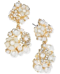 Charter Club Gold-Tone Imitation Pearl & Crystal Flower Drop Earrings, Created for Macy's