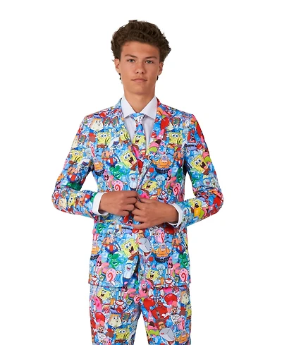 OppoSuits Big Boys SpongeBob Frenzy Slim Fit Suit Set Including Blazer, Pants and Clip-On-Tie