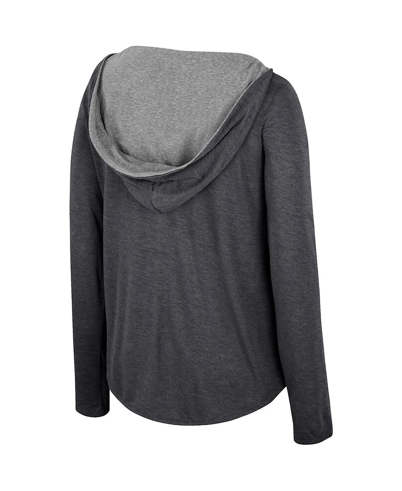 Women's Colosseum Black Distressed Iowa Hawkeyes Heather Long Sleeve Hoodie T-shirt