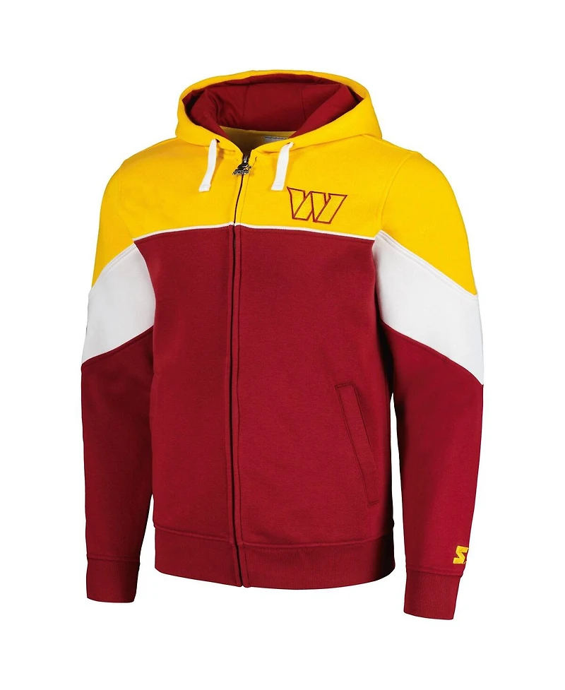 Men's Starter Burgundy, Gold Washington Commanders Running Back Full-Zip Hoodie