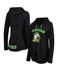 Women's Colosseum Black Oregon Ducks My Lover Lightweight Hooded Long Sleeve T-shirt