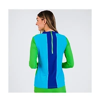 Calypsa Women's Back Zip Color Block Rash Guard