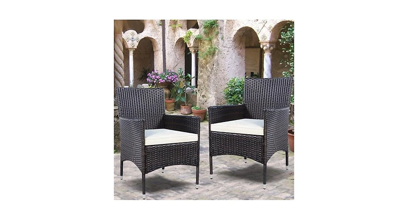 Set of 2 Rattan Patio Cushioned Chairs