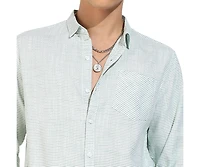 Campus Sutra Men's White & Green Horizontal Chalk Striped Shirt