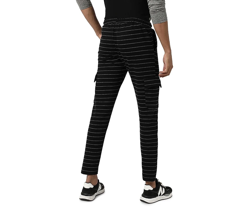 Campus Sutra Men's Black Horizontal Striped Casual Joggers