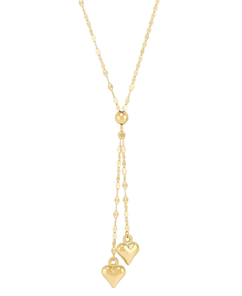 Double Heart 18" Lariat Necklace in 10k Gold