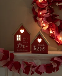 Glitzhome Lighted Valentine's Wooden House-Shaped Table Decor, Set of 2