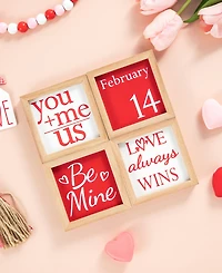 Glitzhome 4" H Valentine's Wooden Block Table Decor, Set of 4