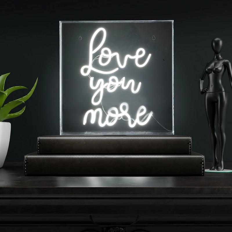 Jonathan Y Love You More Square Contemporary Glam Acrylic Box Usb Operated Led Neon Light