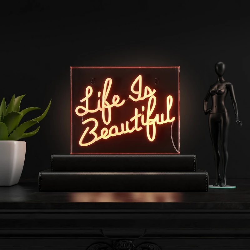 Life Is Beautiful Contemporary Glam Acrylic Box Usb Operated Led Neon Light