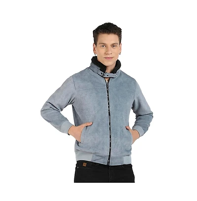 Campus Sutra Men's Grey Zip-Front Jacket With Fleece Detail