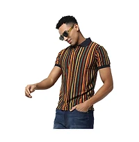 Campus Sutra Men's Yellow & Green Candy Striped Polo T-Shirt
