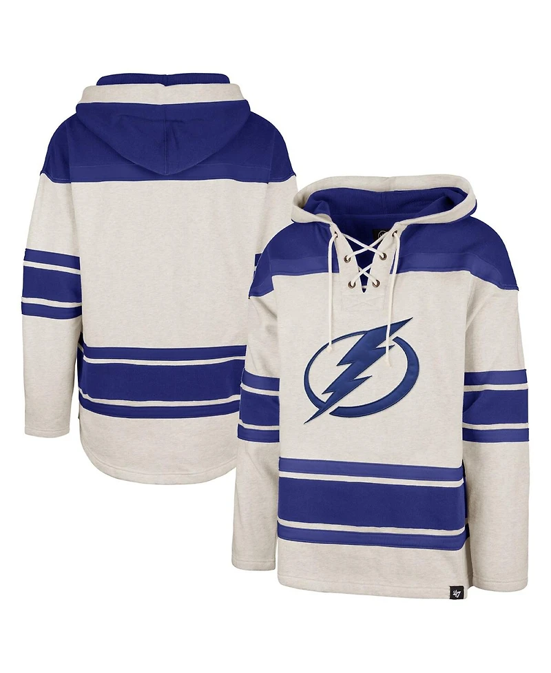 Men's '47 Brand Oatmeal Tampa Bay Lightning Rockaway Lace-Up Pullover Hoodie