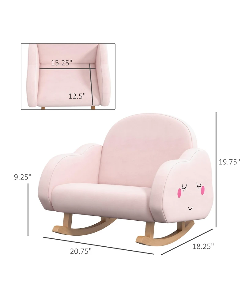 Qaba Kids Rocking Chair, Cloud Shaped Children Rocker Armchair for Nursery Playroom Preschool, with Solid Wood Legs, Anti-Tipping Design, for 1.5-5 Ye