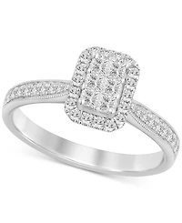 Diamond Emerald Shaped Halo Cluster Engagement Ring (1/2 ct. t.w.) in 14k White Gold