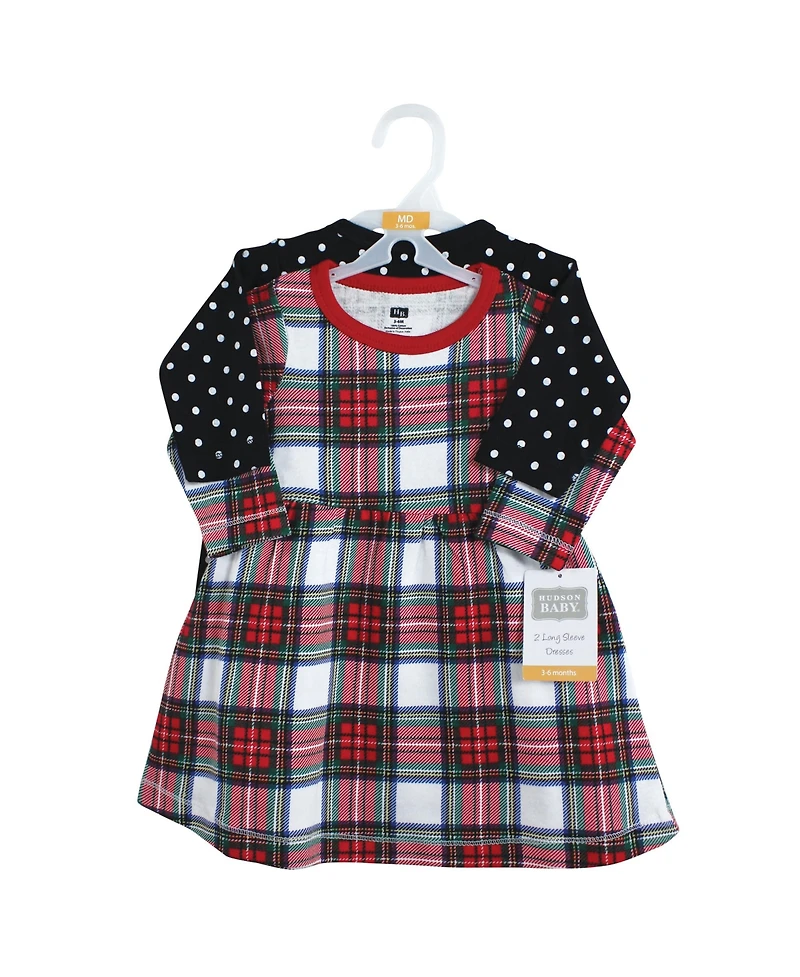 Hudson Baby Toddler Girls Hudson Cotton Dresses 2pck, White Tartan