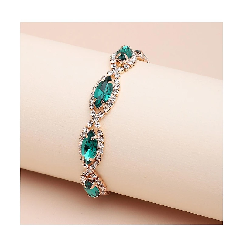 Sohi Women's Green Embellished Eye Tennis Bracelet