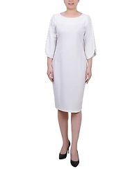 Ny Collection Women's 3/4 Imitation Pearl Detail Petal Sleeve Dress